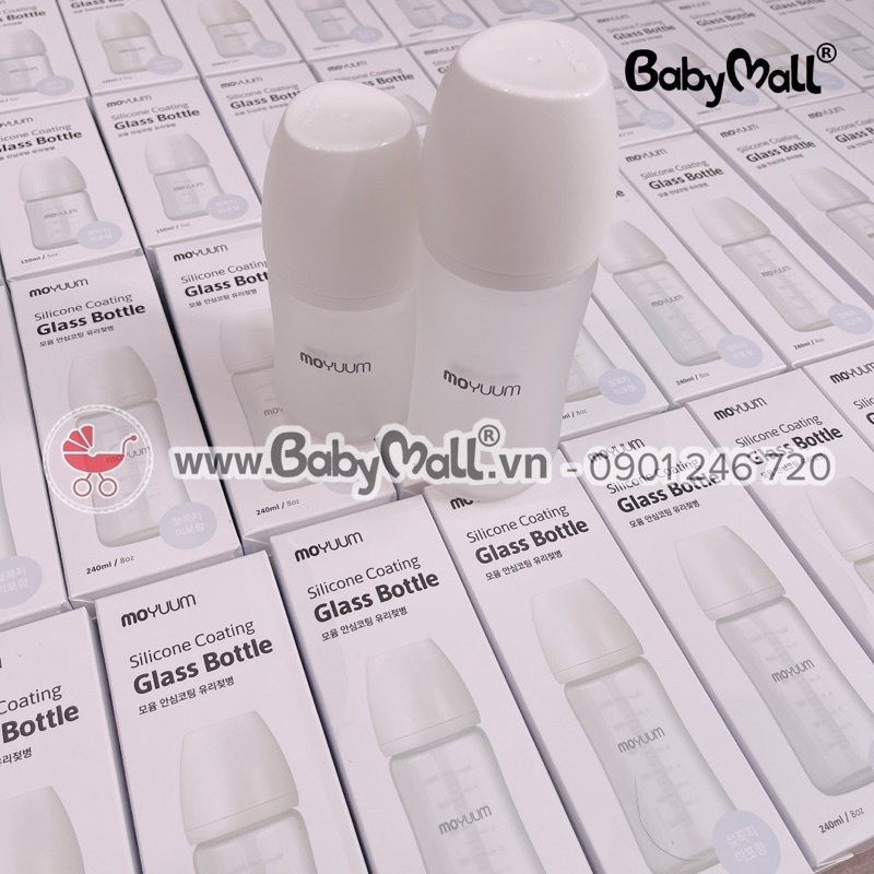 Bình sữa Moyuum thuỷ tinh tráng sillicon cao cấp