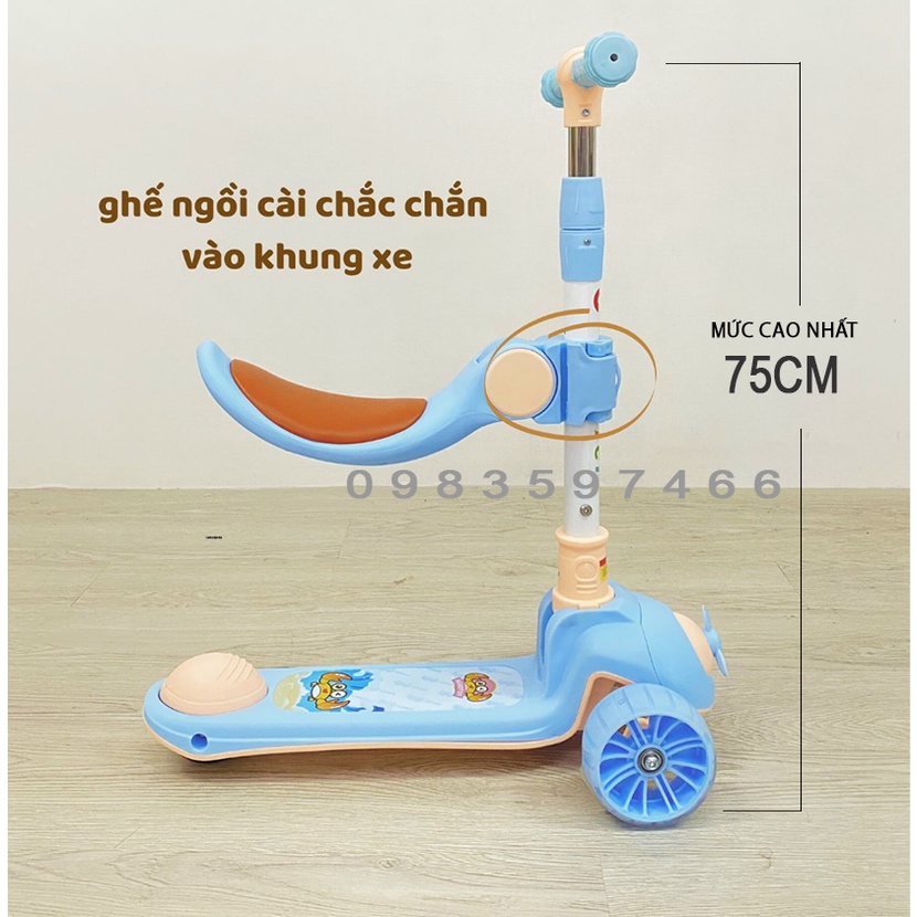 [CAO CẤP] Xe scooter 4 in 1, xe trượt chân cho bé, xe chòi chân HÀNG CAO CẤP, có nhạc , có đèn, xe scooter cho bé