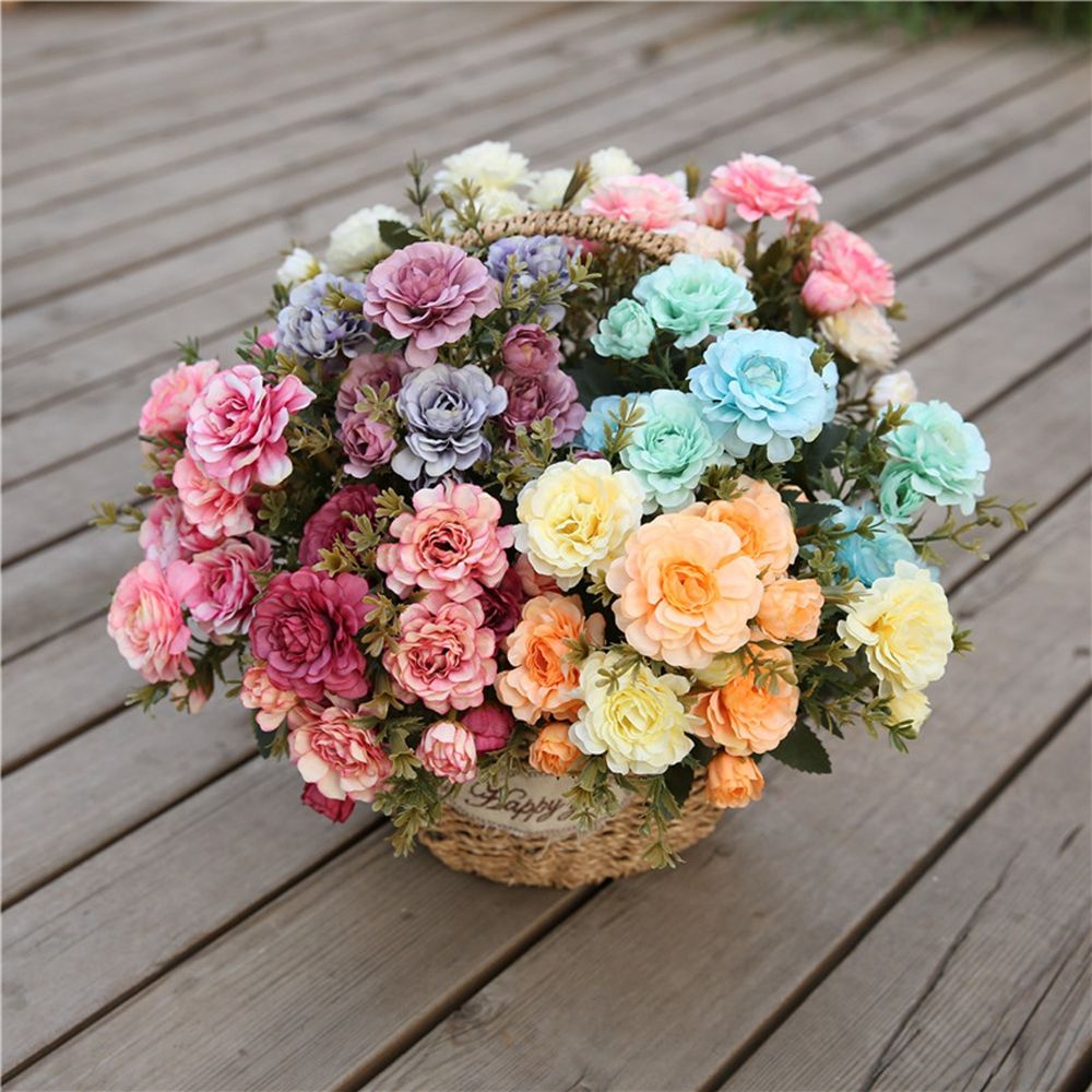 Bó hoa mẫu đơn giả bằng lụa nhiều màu trang trí nhà cửa/tiệc cưới DIY