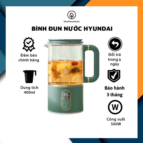 Bình đun nước mini siêu tốc chính hãng Hyundai Hàn Quốc đa năng giữ nhiệt pha nước, pha trà, cốc cầm tay