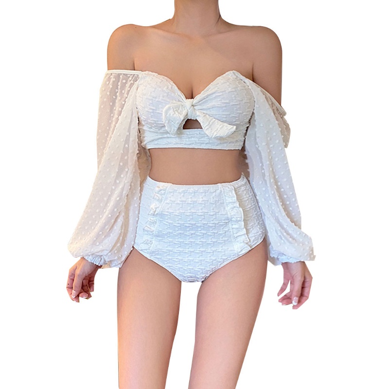 Set Bikini 2 Mảnh Trễ Vai Tay Phồng Họa Tiết Chấm Bi Phong Cách Quyến Rũ