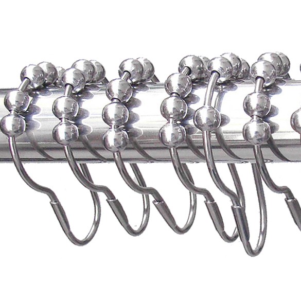 12 Pcs Polished Satin Nickel Ball Shower 5 Roller Balls Curtain Rings Hooks