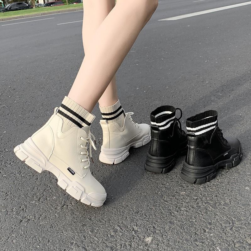 BỐT NỮ BOOT DA PHỐI LEN KẺ NGANG CÁ TÍNH