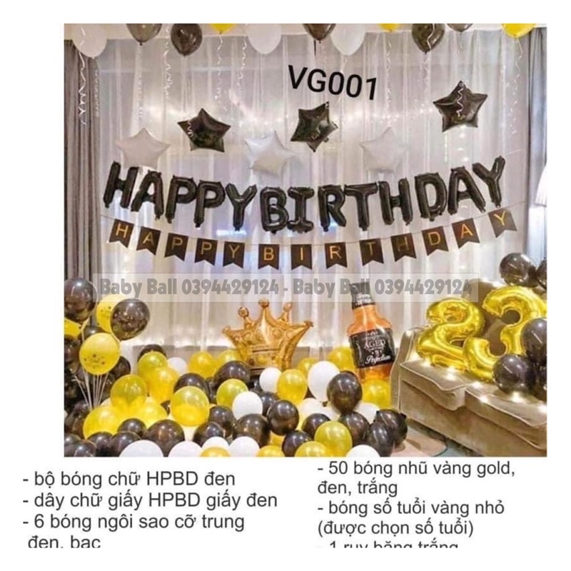 [Feeship] Conbo Sét Bóng Trang Trí Sinh Nhật  Tặng Kèm Phụ Kiện