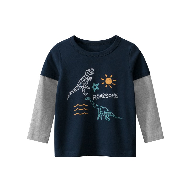 Áo bé trai 27KIDS  áo thun dài tay cho bé chất cotton in hình khủng long