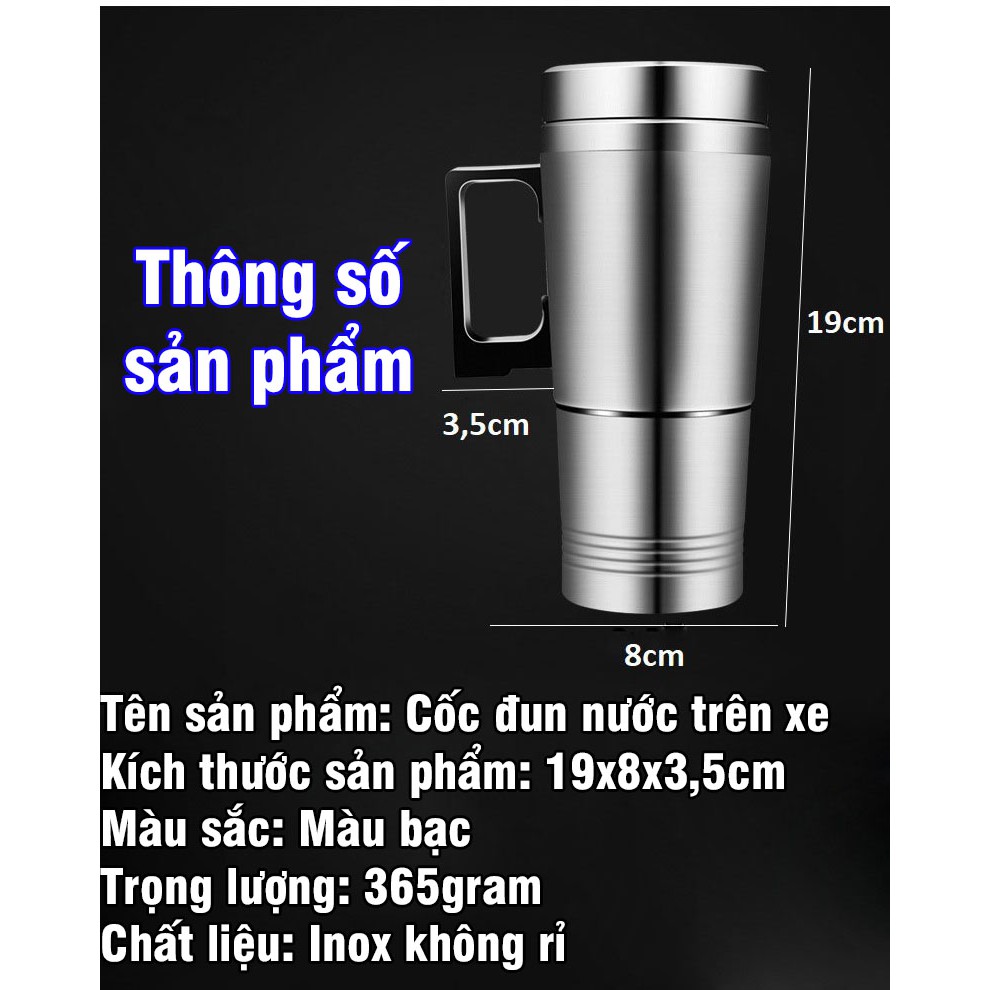 Cốc đun nước, bình giữ nhiệt trên ô tô bằng inox dung tích 300ml