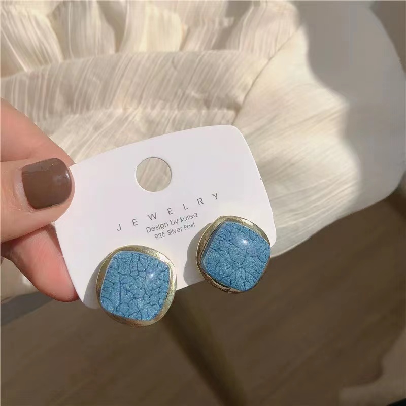 Khuyên Tai Đính Đá Pha Lê Xanh Dương Và Trắng Phong Cách Hàn Quốc Đơn Giản