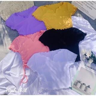 Áo croptop cổ xẻ rút dây eo