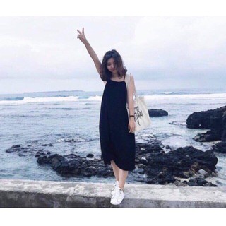 Đầm 2 dây đan lưng - Váy maxi đen trơn SIÊU ĐẸP