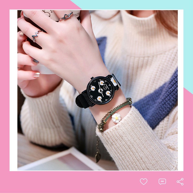 Đồng hồ nam nữ PeaceMinusone đeo tay thời trang hoa cúc DH105