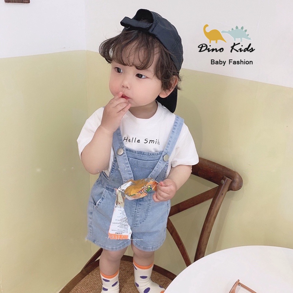 Quần yếm bé trai , yếm bò đùi chất mềm mại phối áo phông trắng Helle Smile cho bé SanSan Kids Shop