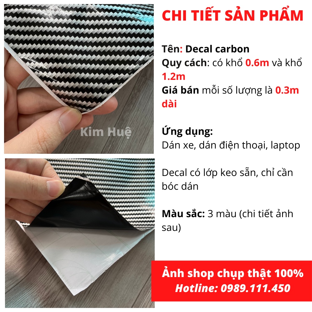 Decal carbon dán xe, đề can cacbon vân bóng dán điện thoại laptop nhám sẵn keo - Kim Huệ decor