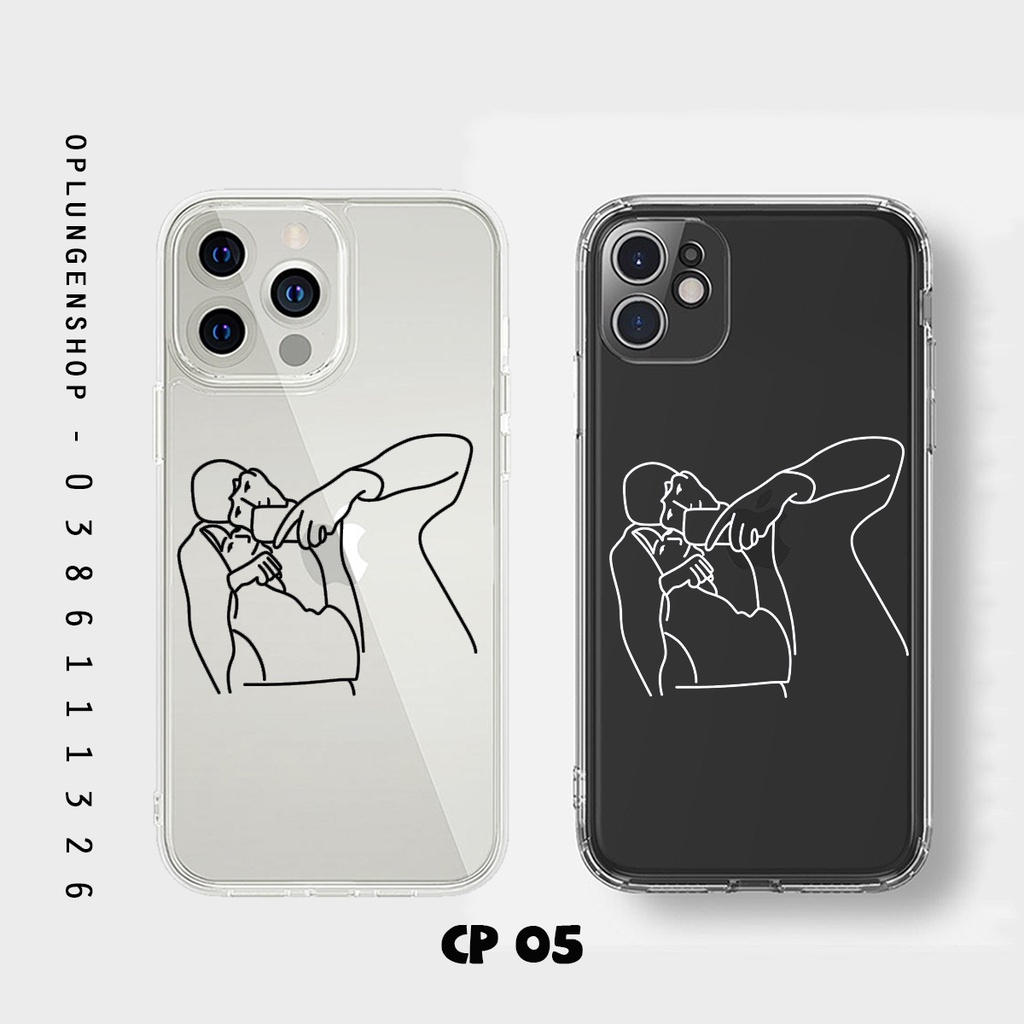 Ốp lưng silicon vẽ line cặp đôi dễ thương