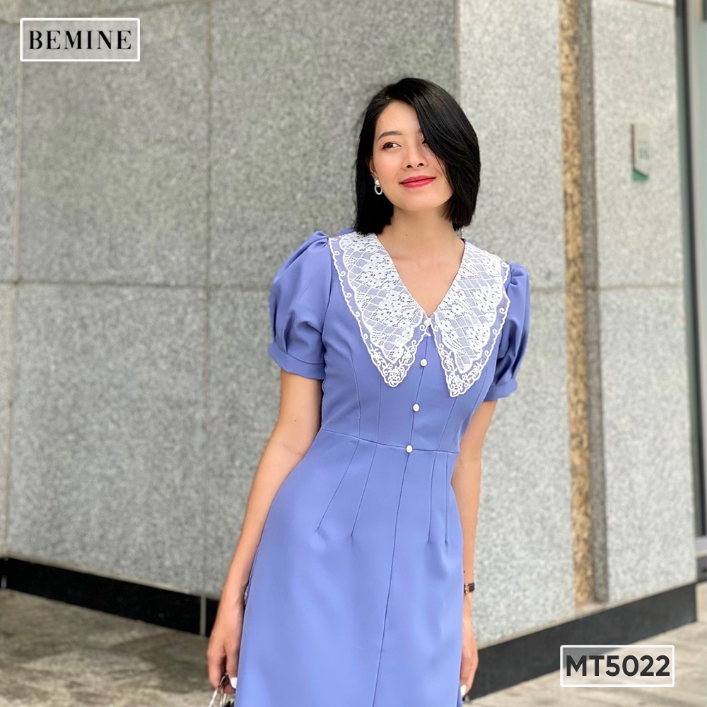 Đầm trơn cổ ren đính hạt BEMINE MT5022XANHLAM