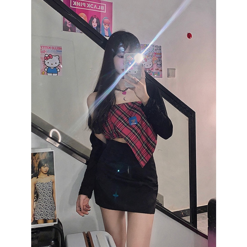 Bộ Áo Ống Kẻ Sọc + Áo Khoác Cardigan Tay Dài Thiết Kế Quyến Rũ Cho Nữ