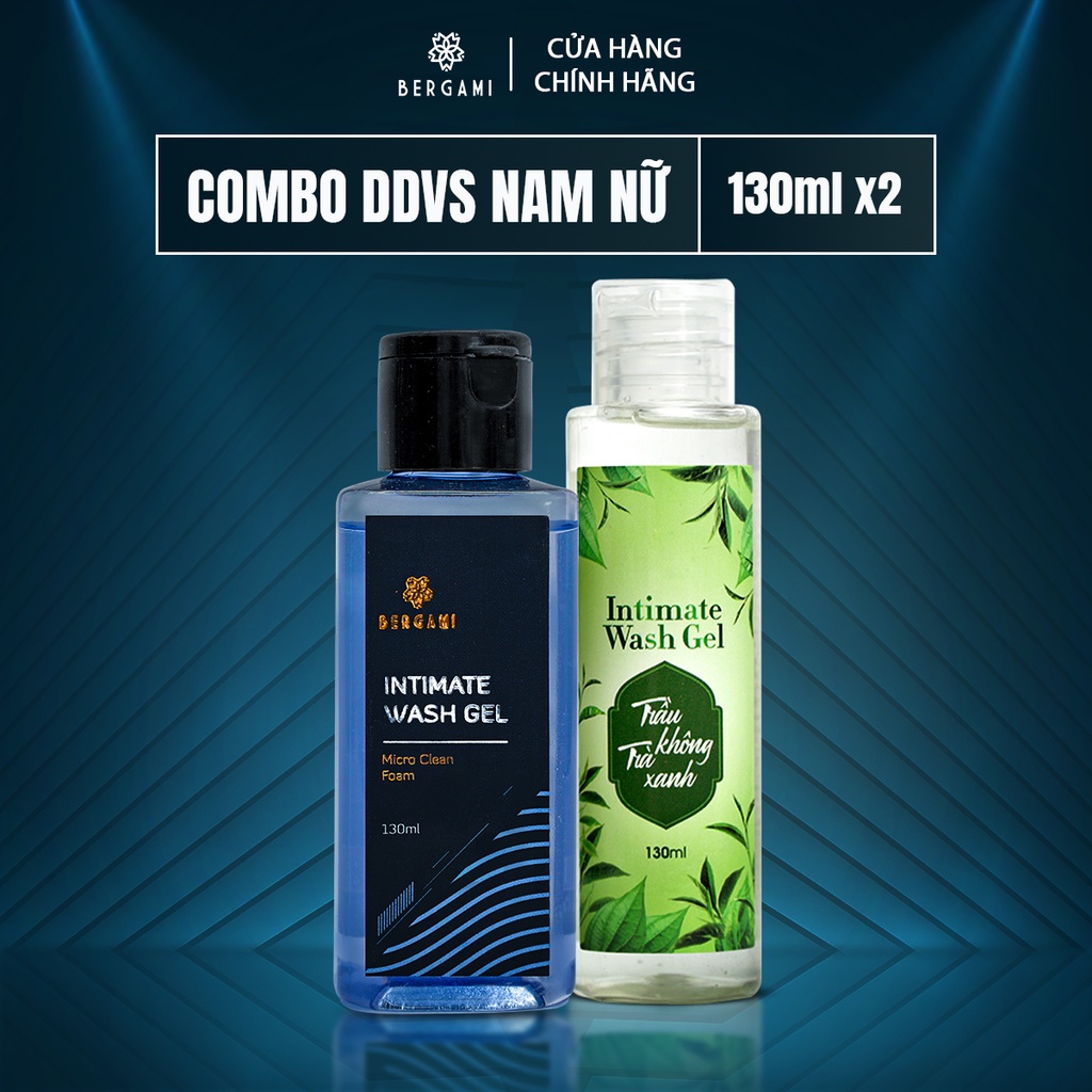 Combo Dung dịch vệ sinh Nam &amp; Nữ Bergami, DDVS phụ nữ tinh chất trầu trà 130ml &amp; DDVS nam nước hoa khử mùi 130ml