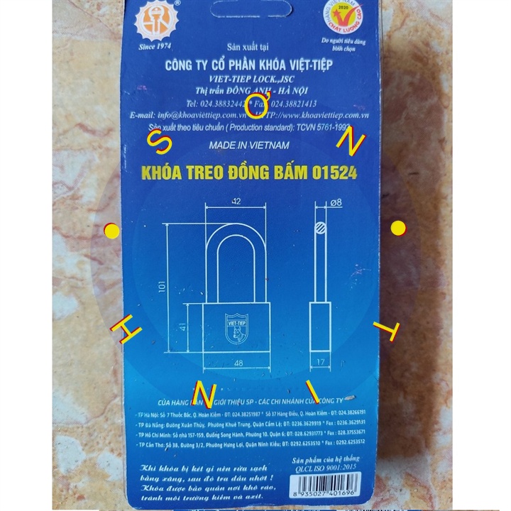 Khoá đồng bấm được cầu khoá dài Việt Tiệp 01524 01624