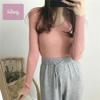 Áo len cổ tim lông cừu mềm mịn