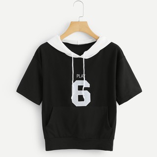Áo thun hoodie nữ ngắn tay in chữ phong cách mùa hè
