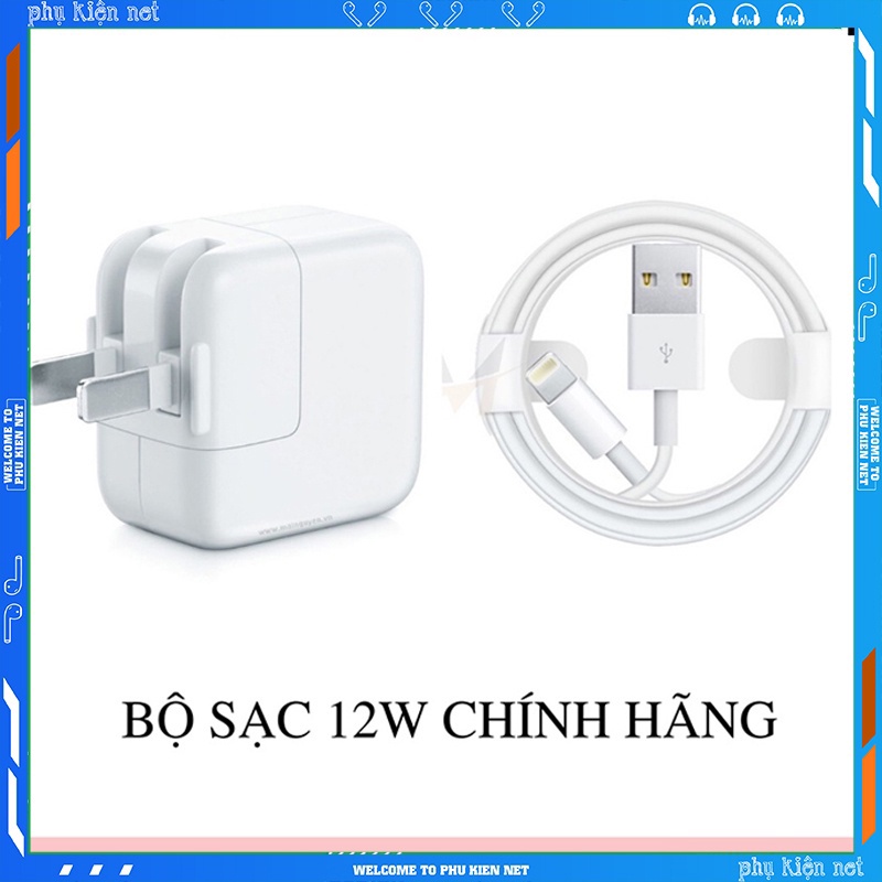 Bộ sạc cáp tablet 12W foxconn bảo vệ cao cấp cho củ IPđời cao Adapter và dây cable FullBox – Bh 12th