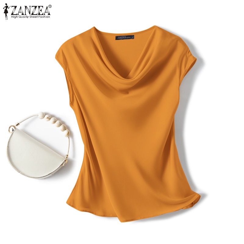 Áo kiểu ZANZEA sát nách cổ tròn bề mặt satin thanh lịch thời trang dành cho nữ