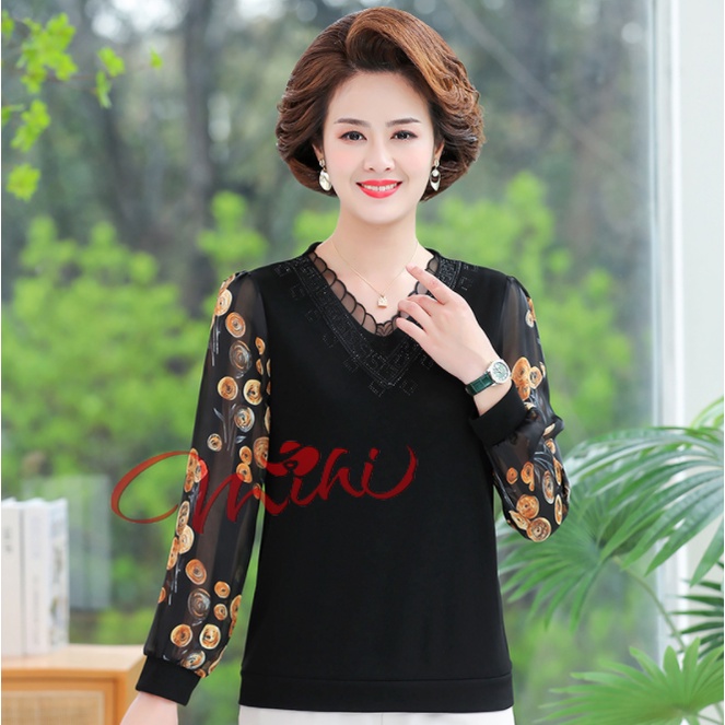 Áo Len nữ Trung Niên A90 - Áo kiểu trung tuổi U40 U50 cho mẹ thời trang mùa hè Đẹp sang trọng cao cấp Bigsize giá rẻ