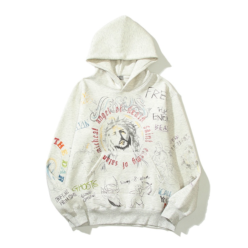 Áo hoodie cotton dài tay in hình chân dung graffiti cá tính cho nam nữ