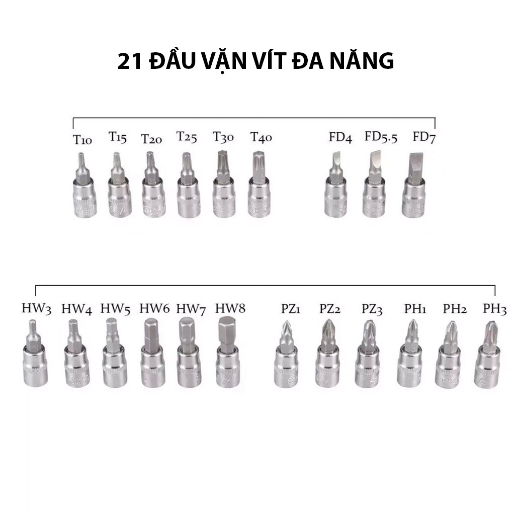 Bộ Dụng Cụ Mở Bu Lông Ốc Vít Sửa Chữa Ô Tô Xe Máy Đa Năng (46 chi tiết,, chuẩn 1.4 inch)