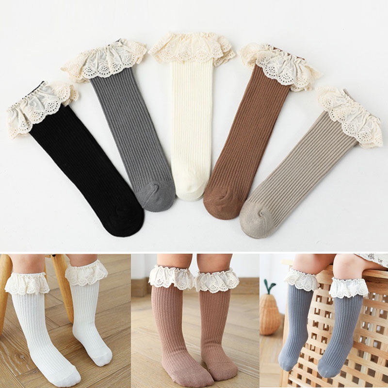 Vớ Dài Đến Đầu Gối Bằng Vải Cotton Mềm Mại Phong Cách Hàn Quốc Dành Cho Bé Gái 0-8 Tuổi