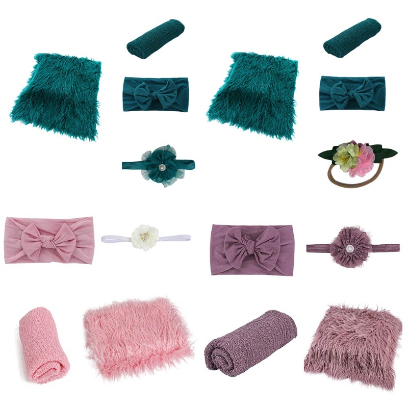 Bộ Trang Phục 4 Món Gồm Chăn Quấn + Băng Cài Đầu + Băng Cài Đầu Làm Phụ Kiện Chụp Ảnh Cho Bé