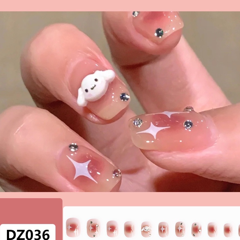 Móng tay giả đính đá thiết kế giá rẻ đẹp màu hồng có hộp Nail box đẹp MINIGIRL MG20
