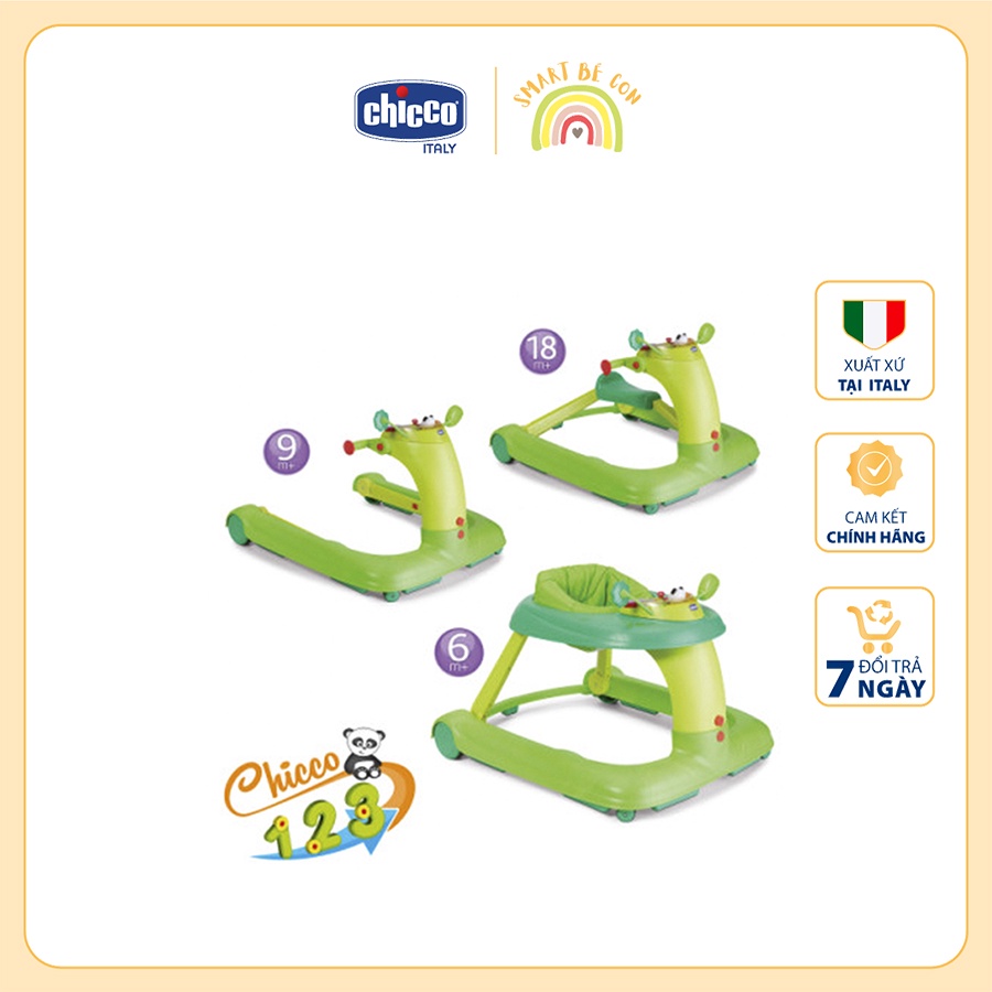 Xe tập đi Chicco, xe tập đi ba bước 123 màu xanh lá