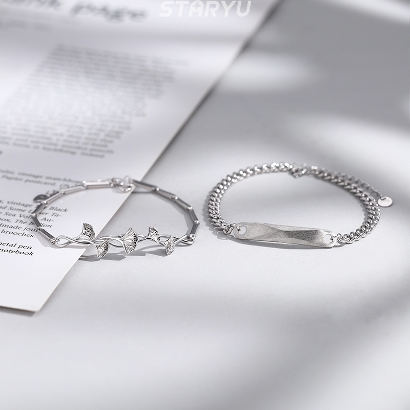 Vòng Tay Bạc 925 Thiết Kế Hình Lá Có Thể Điều Chỉnh Dành Cho Cặp Đôi