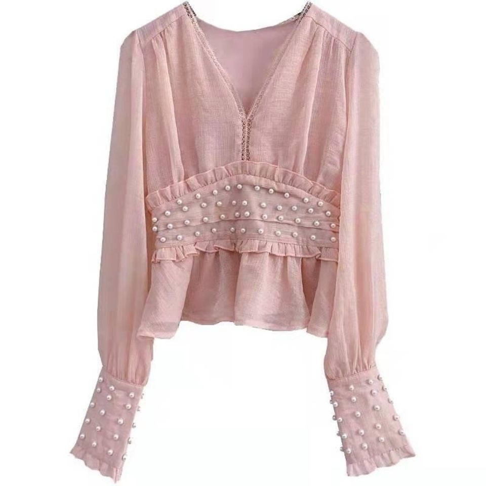 Áo Sơ Mi Chiffon Tay Dài Cổ Chữ V Thời Trang Mùa Thu 2022 Phong Cách Phương Tây