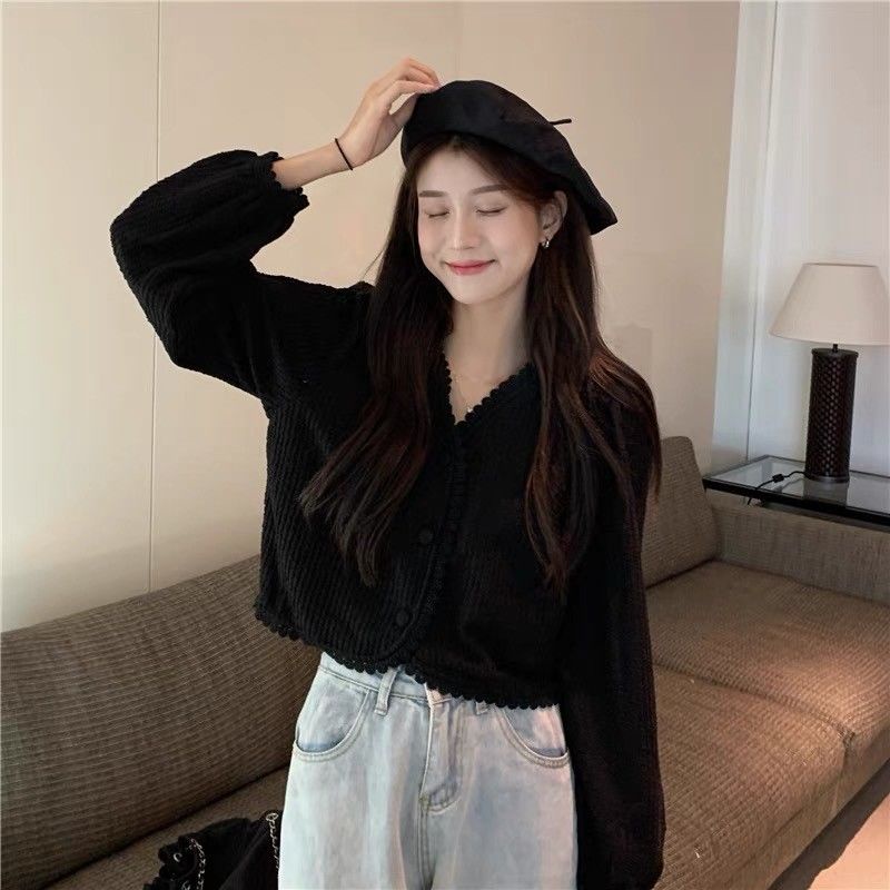 Áo Sơ Mi Dài Tay Cổ Chữ V Phối Ren Thời Trang Mùa Thu Dành Cho Nữ