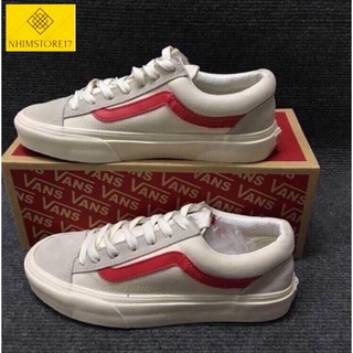 (Full Box) Giày Vans Style Old Skool Trắng Vạch Đỏ