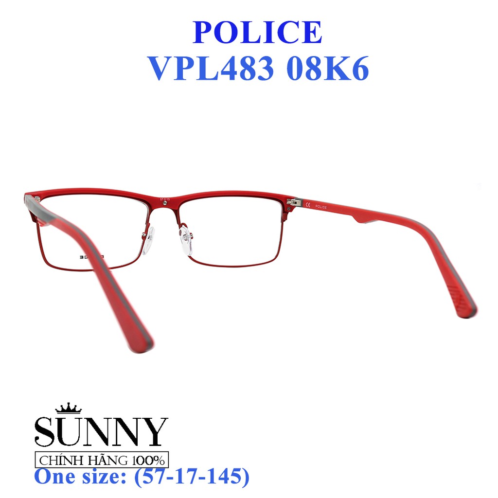 Gọng kính thời trang chính hãng nhiều màu Police VPL483 08K6 (57-15-145), thiết kế dễ đeo bảo vệ mắt