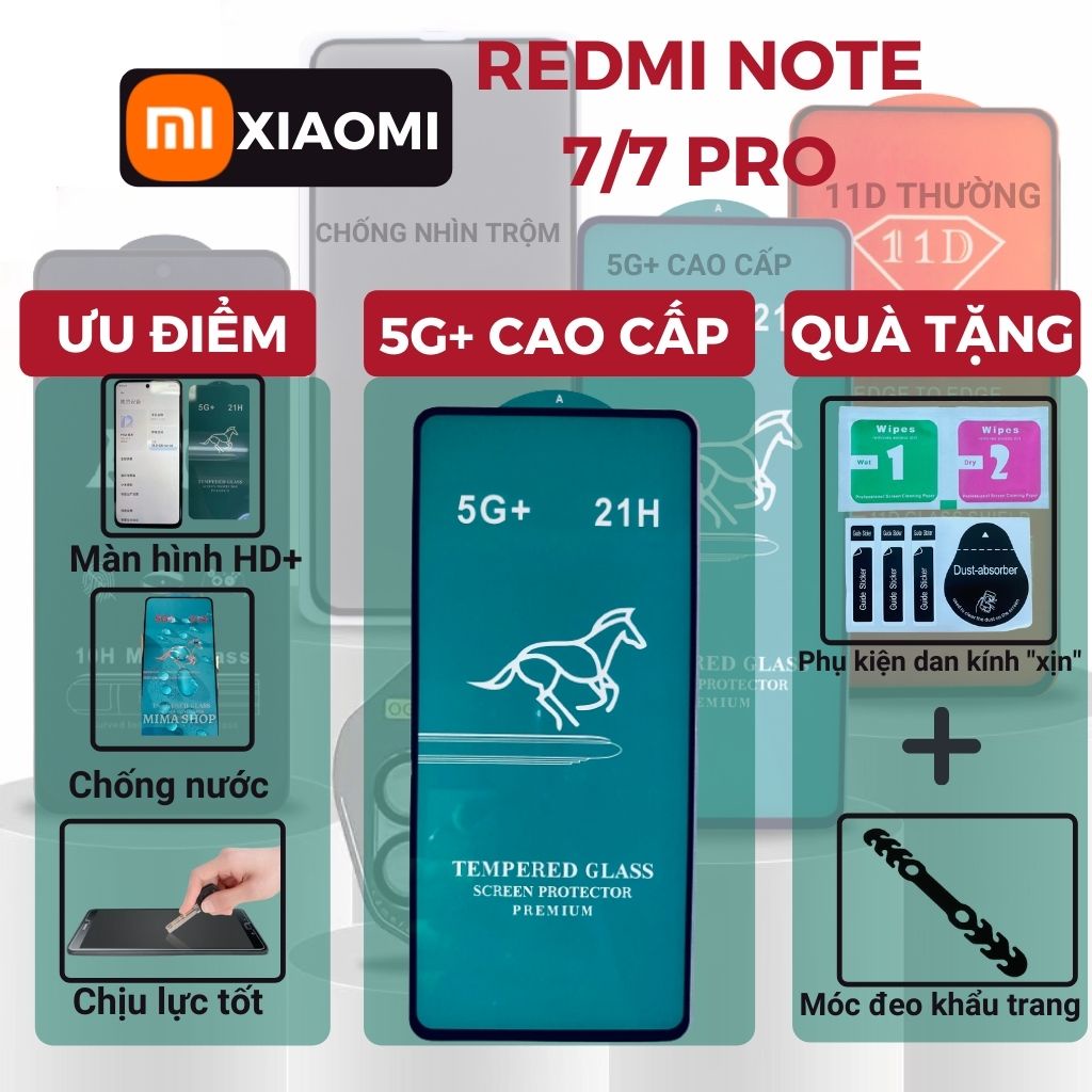 Kính Cường Lực Xiaomi Redmi Note 7/ Note 7 Pro - Full màn hình 11D và Trong suốt - Độ cứng 9H [LEO STORE]