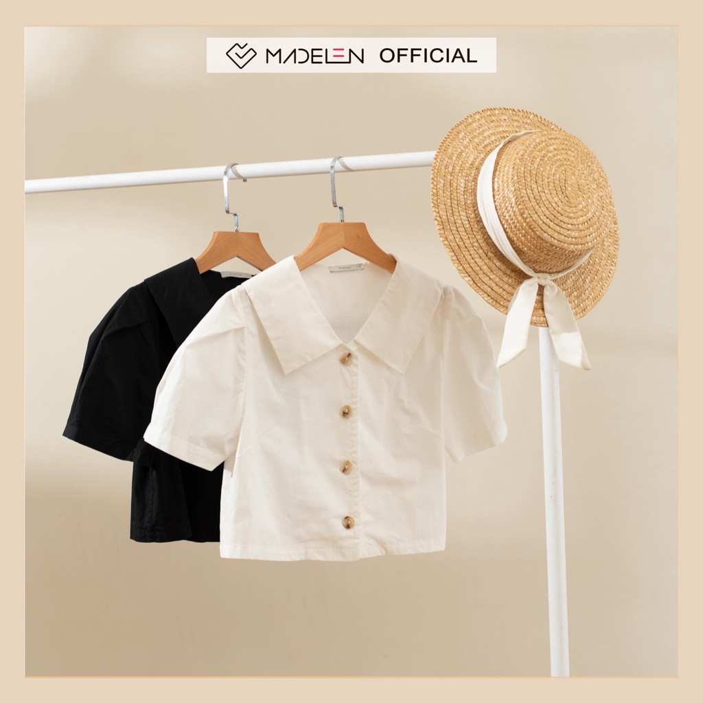 Áo sơ mi croptop cổ sen nhọn MADELEN