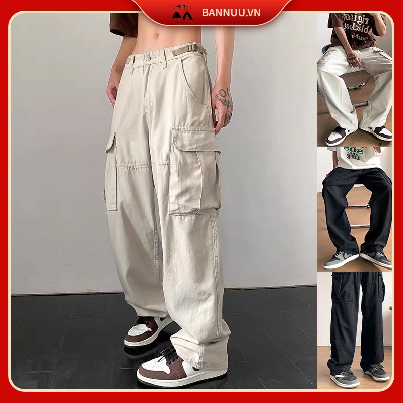 quần túi hộp nam unisex Quần ống rộng retro đen trắng quần baggy nam trẻ tuổi quần thể thao nam dài chất đũi cao cấp quần ống suông phong cách Hàn Quốc quần jogger
