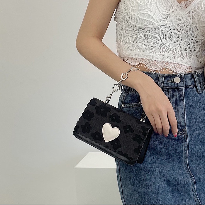 Túi Đeo Chéo Mini Màu Đen Phối Dây Xích Thời Trang Mùa Hè Cá Tính