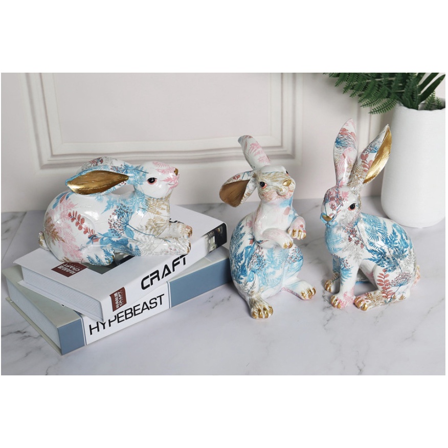 Tượng trang trí- tượng thỏ phục sinh in hoa dễ thương-trưng bày hoặc quà tặng