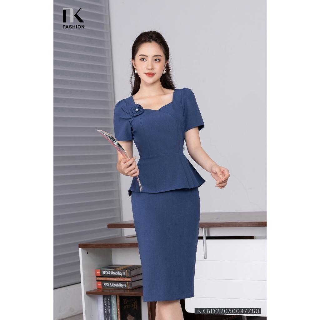 Set Áo Peplum Cổ Chữ U Kèm Chân Váy Bút Chì NK Fashion Dáng Công Sở, Chất Vải Nhập Hàn Dày Dặn Mềm Mát NKBD2205004