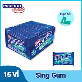 Kẹo Sing gum Mentos Fresh Action hương bạc hà mạnh (hộp 15 vỉ x 8 viên)
