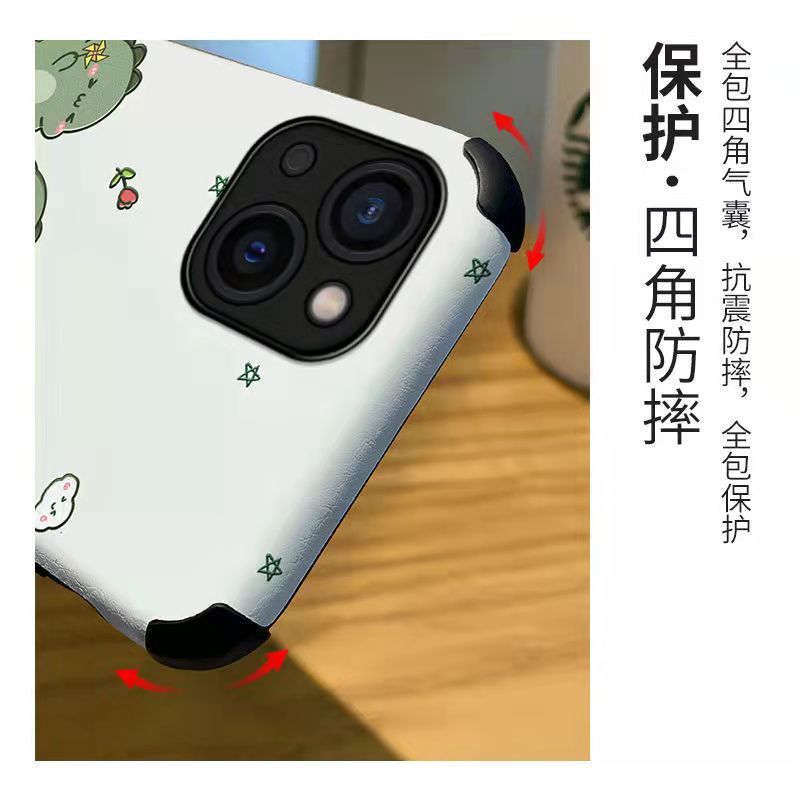 Ốp Điện Thoại Da Cừu Chống Sốc Hình Khủng Long Uống Trà Sữa Cho iPhone13 / 14 pro max Xr 11promax 67 / 8plus