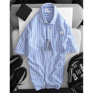 Áo sơ mi nam tay ngắn cổ bẻ cotton CK sọc trắng xanh - Modife Shop