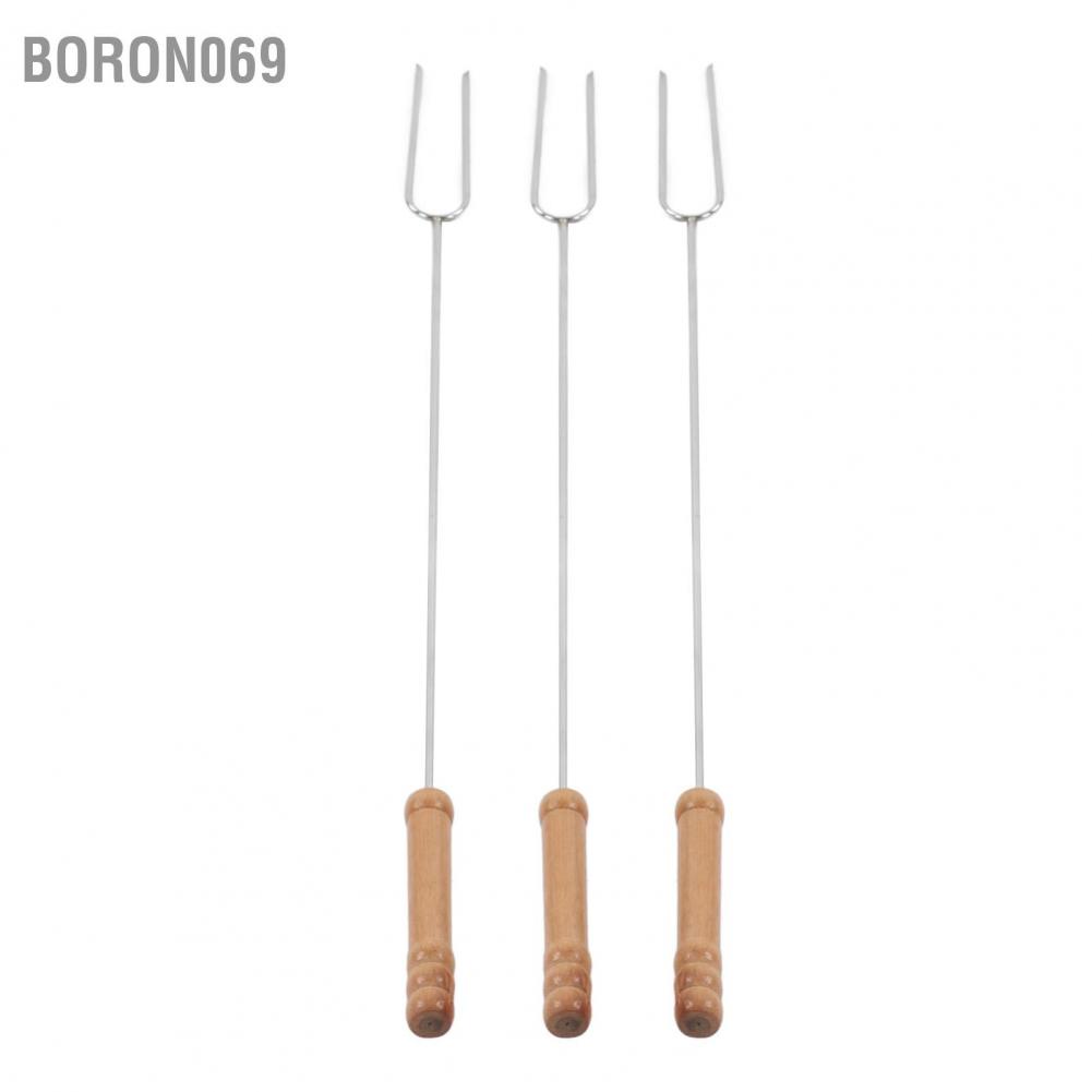 Boron069 Boron069 Nĩa nướng 3 cái Thanh bằng thép không gỉ đa chức năng với tay cầm gỗ sồi để cắm trại BBQ ngoài trời 47 2cm