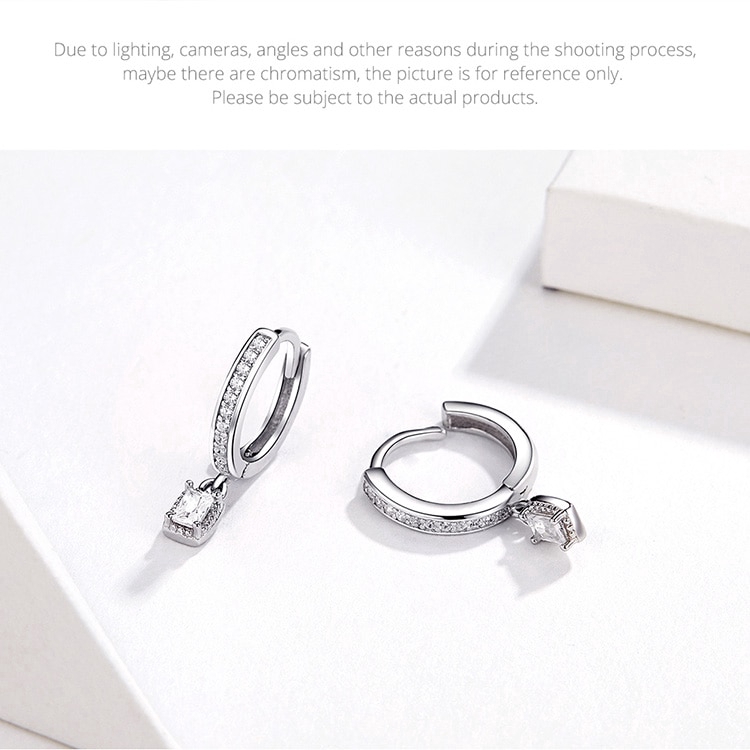 Khuyên Tai Bamoer BSE157 Dạng Vòng Đính Đá Trang Trí Chất Liệu Bạc Thật 925 Đẹp Mắt