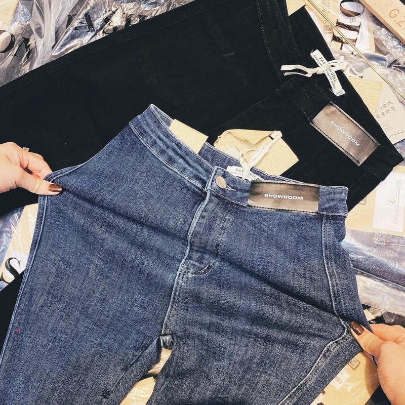 Quần jeans ôm giãn đính mác da hack dáng siêu hot