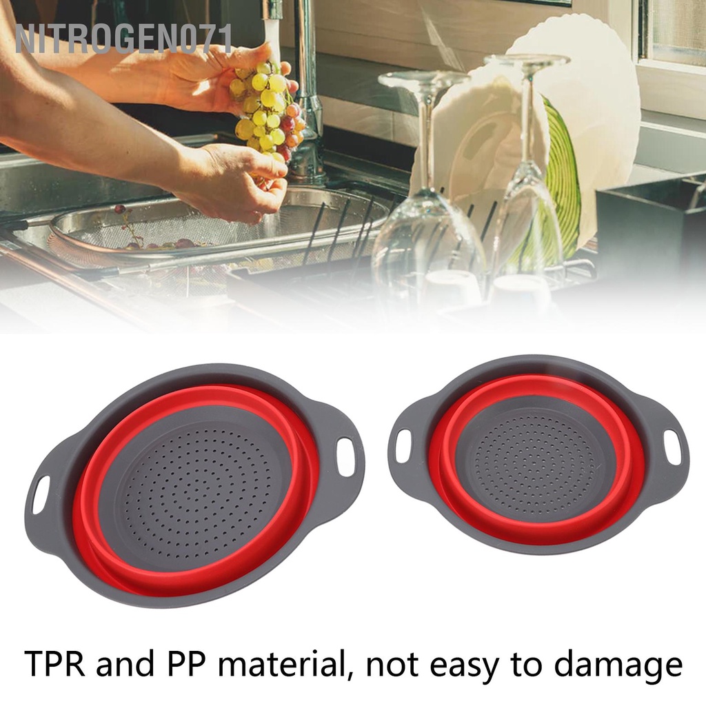 Nitrogen071 Rổ lướt SILICON gấp gọn TRÒN_HÀNG CÓ SẴN - 2 cái Giỏ rửa rau củ quả